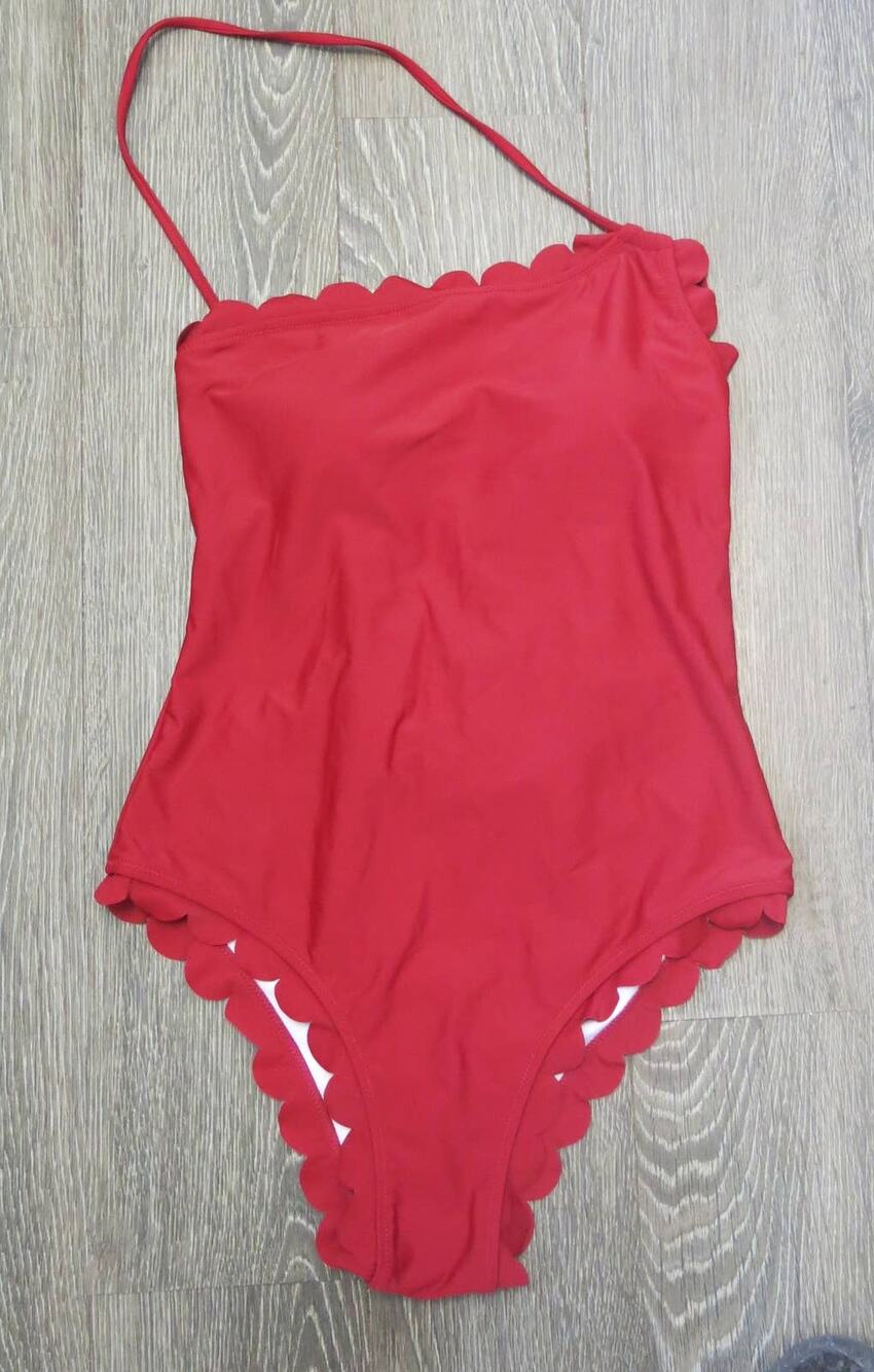 BEACHSISSI *NWOT* One Piece Swimsuit Bathing Size M Lace Up Ruffle Red Summer
